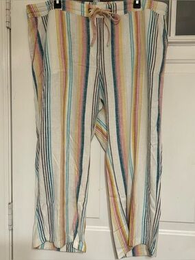 Per Se Women's Linen-Viscose Striped Wide Leg Summer/Beach Pants Size 1X